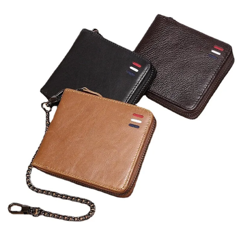 Men Genuine Leather RFID Anti-theft Chain Multi-slot Retro Business Card Holder Wallet