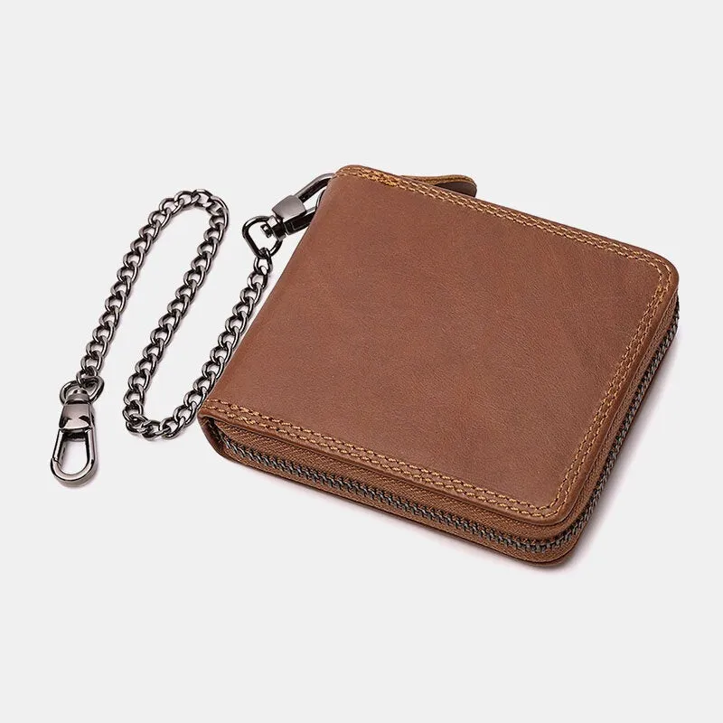Men Genuine Leather RFID Anti-theft Chain Multi-slot Retro Business Card Holder Wallet