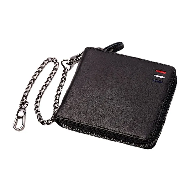 Men Genuine Leather RFID Anti-theft Chain Multi-slot Retro Business Card Holder Wallet