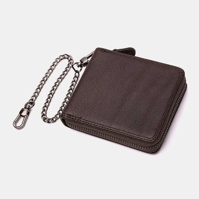 Men Genuine Leather RFID Anti-theft Chain Multi-slot Retro Business Card Holder Wallet