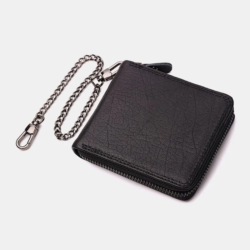 Men Genuine Leather RFID Anti-theft Chain Multi-slot Retro Business Card Holder Wallet