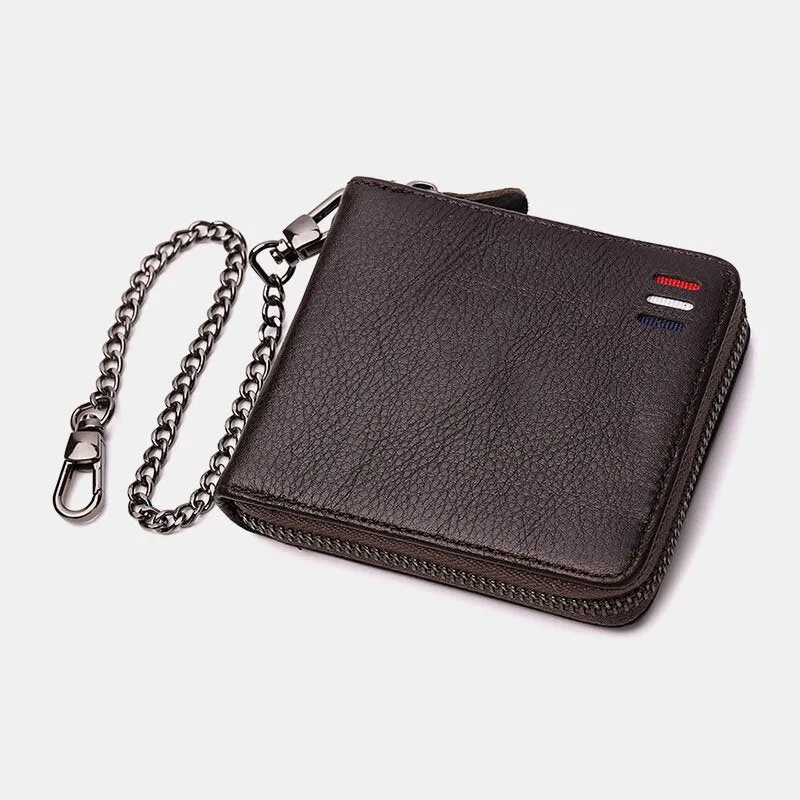 Men Genuine Leather RFID Anti-theft Chain Multi-slot Retro Business Card Holder Wallet