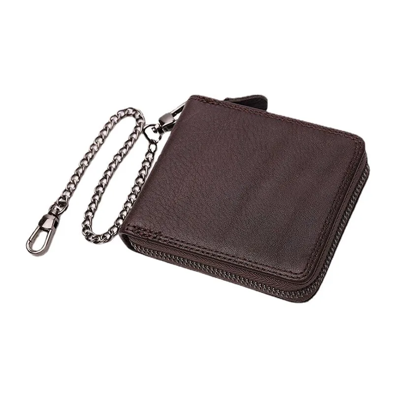 Men Genuine Leather RFID Anti-theft Chain Multi-slot Retro Business Card Holder Wallet