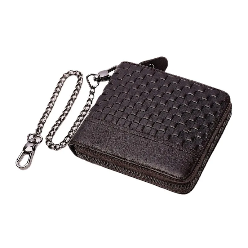 Men Genuine Leather RFID Anti-theft Chain Multi-slot Retro Business Card Holder Wallet