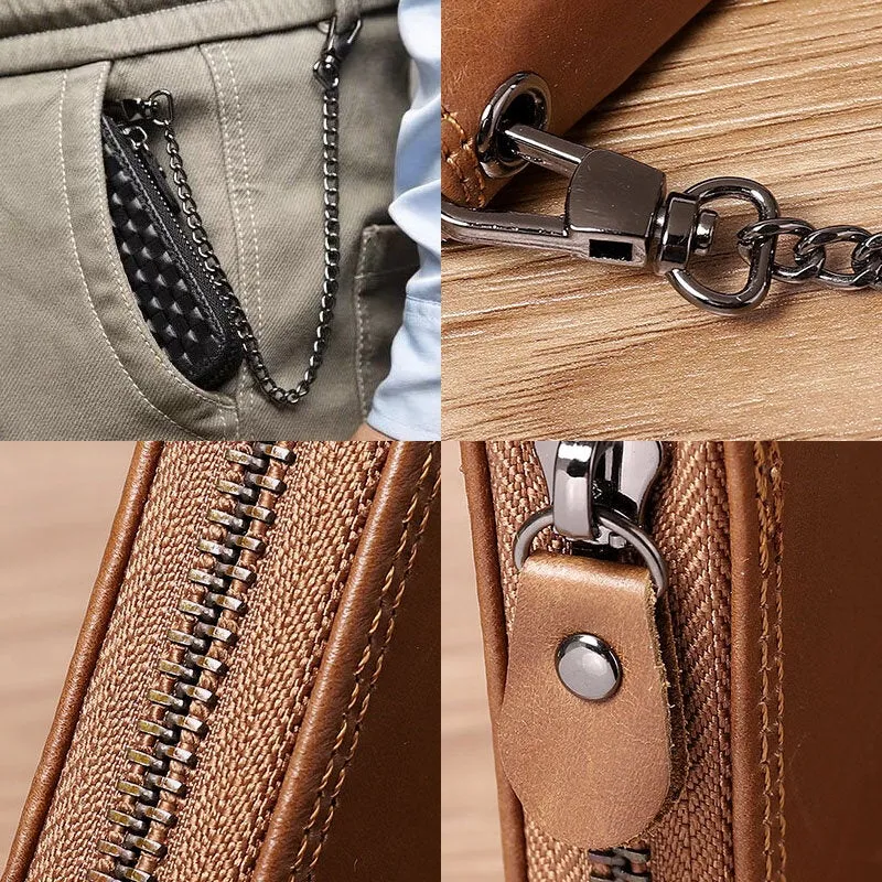 Men Genuine Leather RFID Anti-theft Chain Multi-slot Retro Business Card Holder Wallet