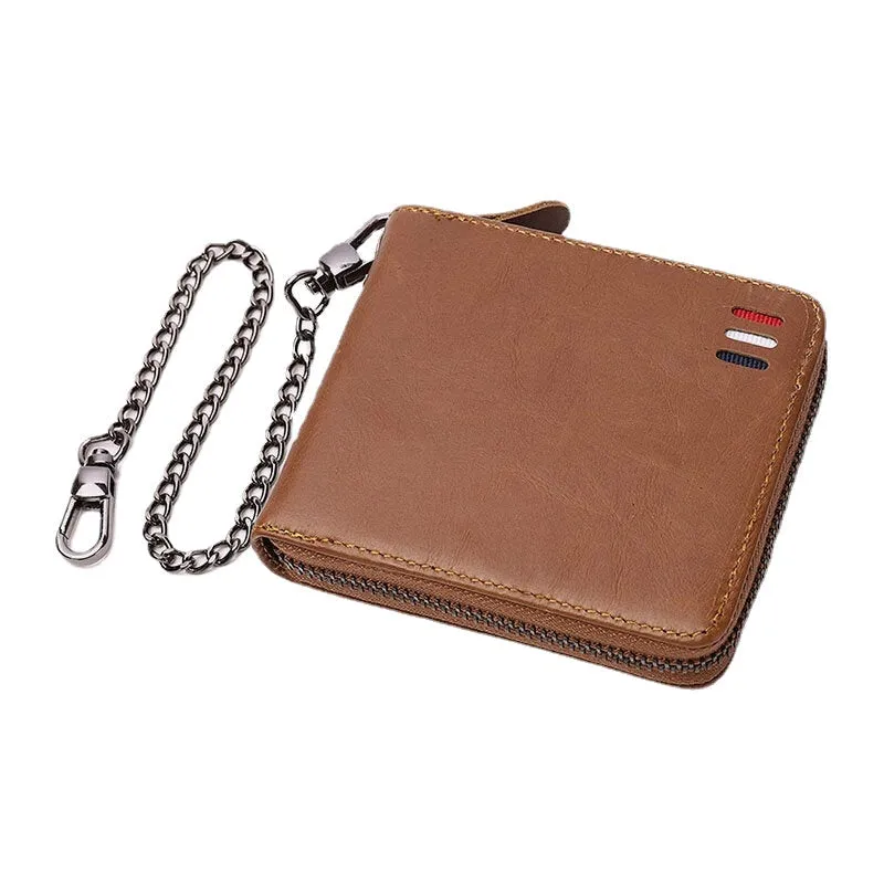 Men Genuine Leather RFID Anti-theft Chain Multi-slot Retro Business Card Holder Wallet