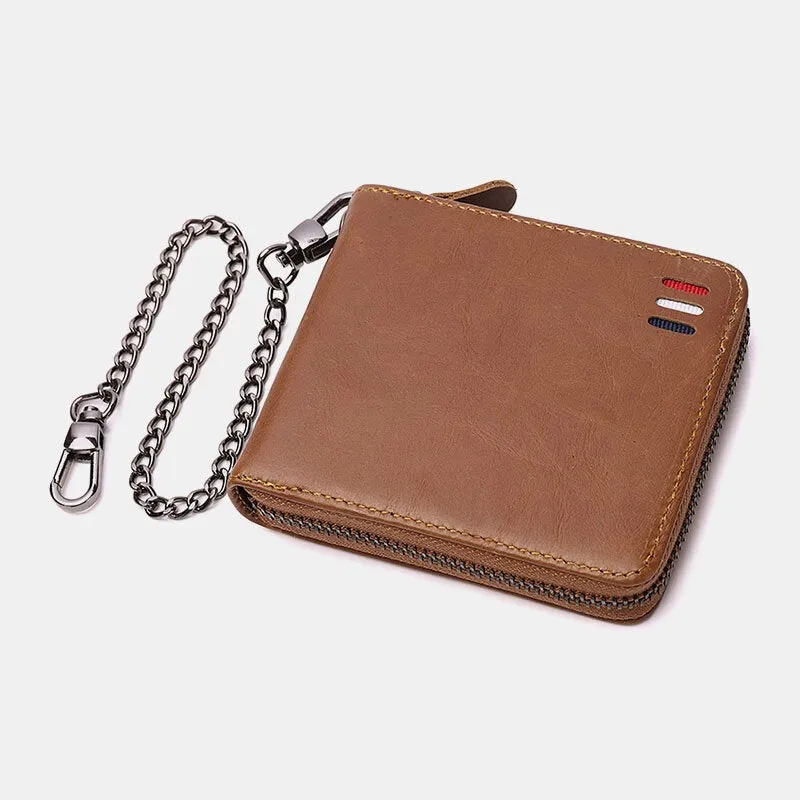 Men Genuine Leather RFID Anti-theft Chain Multi-slot Retro Business Card Holder Wallet