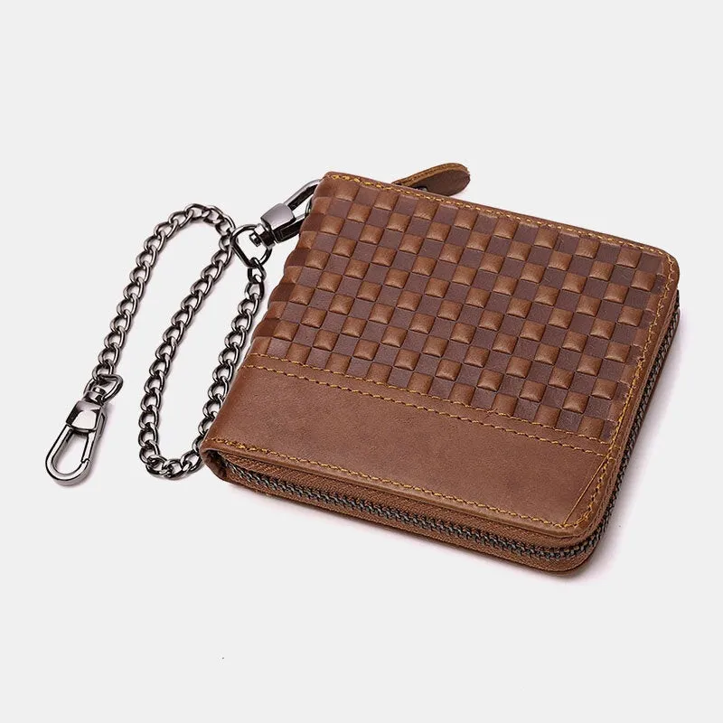 Men Genuine Leather RFID Anti-theft Chain Multi-slot Retro Business Card Holder Wallet