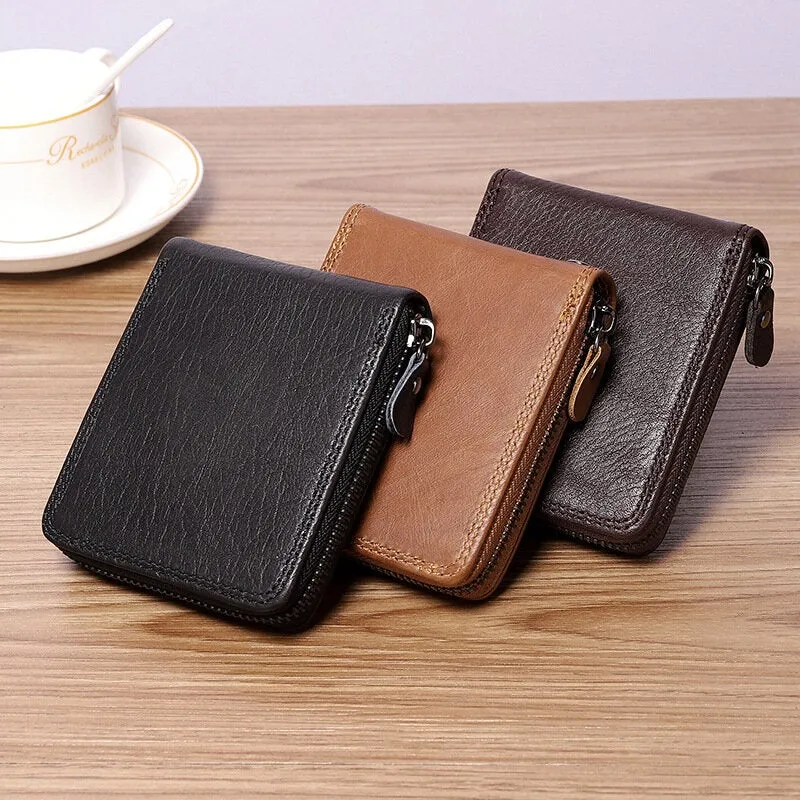 Men Genuine Leather RFID Anti-theft Chain Multi-slot Retro Business Card Holder Wallet