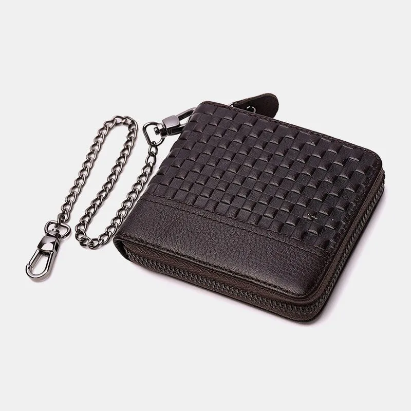 Men Genuine Leather RFID Anti-theft Chain Multi-slot Retro Business Card Holder Wallet