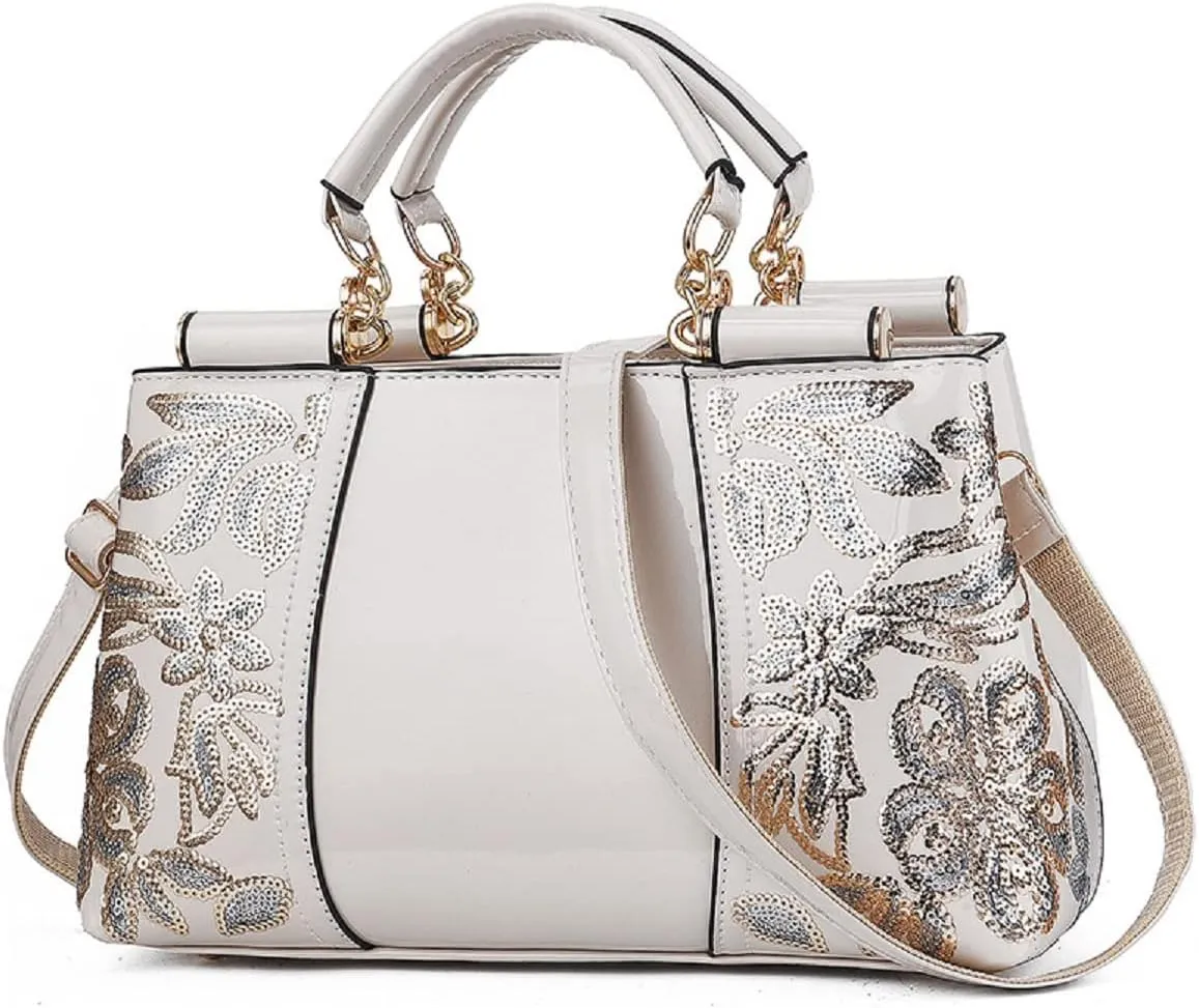 Metallic Studded Black Top Handle Luxury Embroidered Handbag