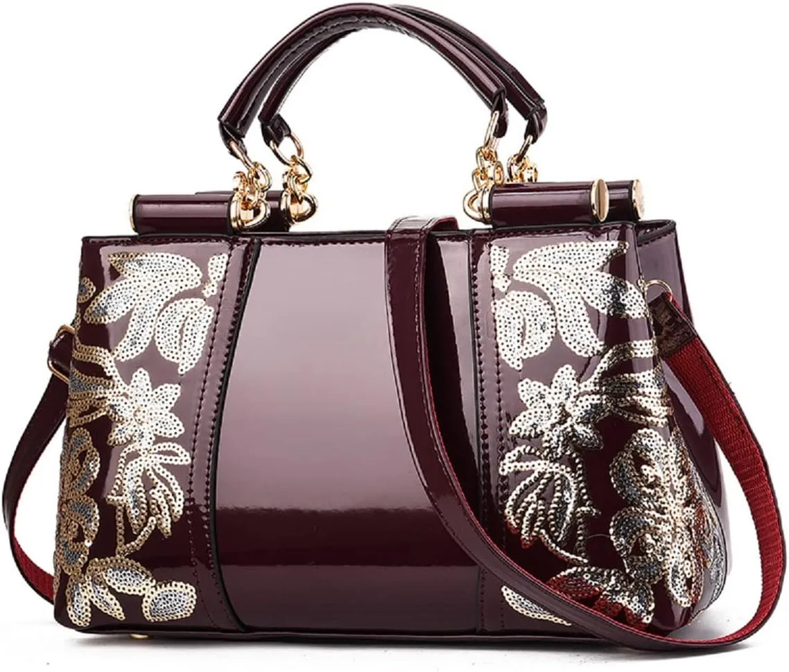 Metallic Studded Black Top Handle Luxury Embroidered Handbag
