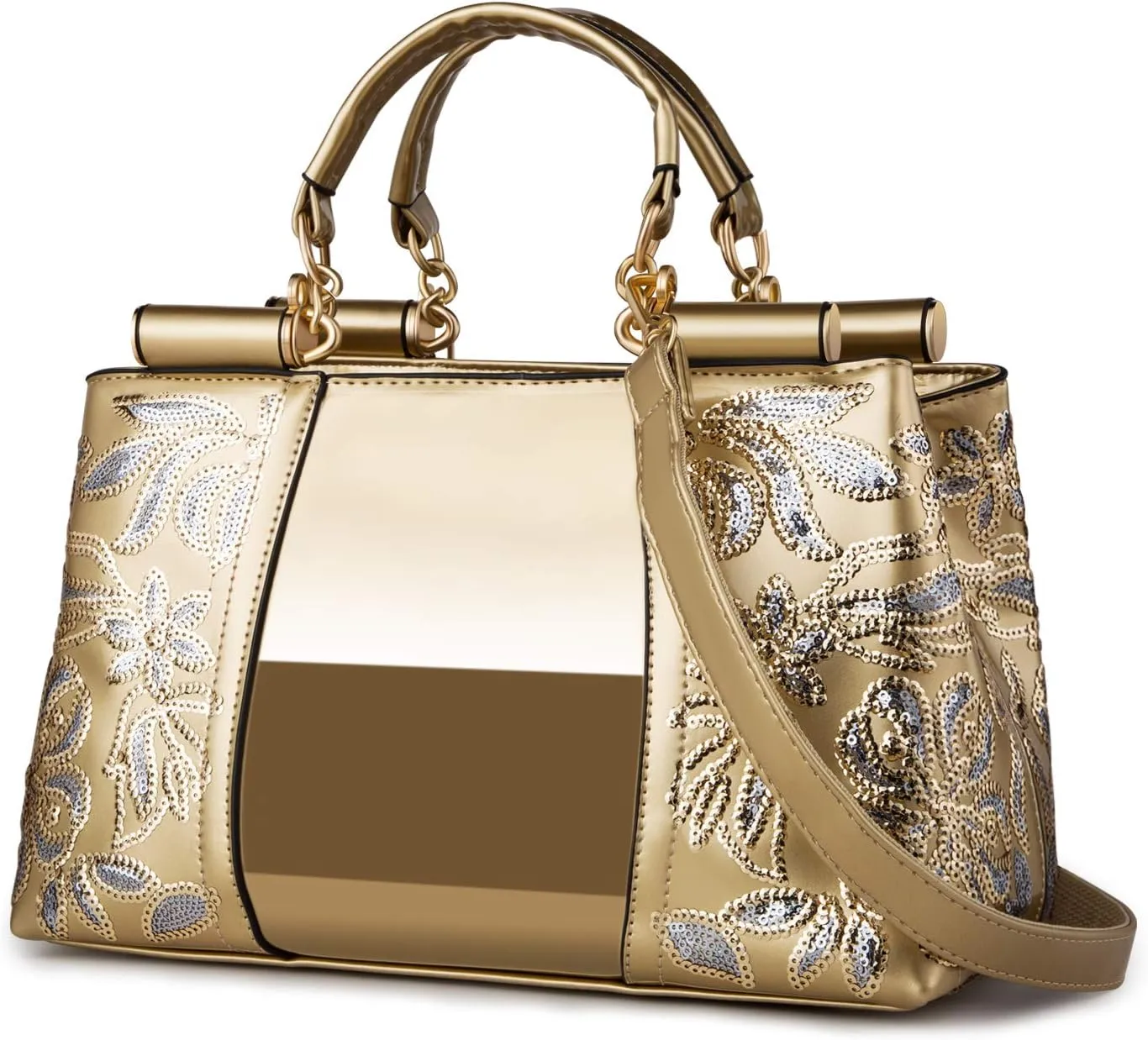 Metallic Studded Black Top Handle Luxury Embroidered Handbag