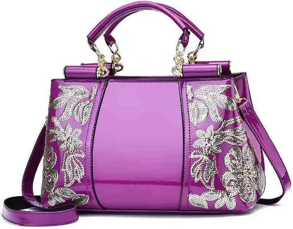Metallic Studded Black Top Handle Luxury Embroidered Handbag