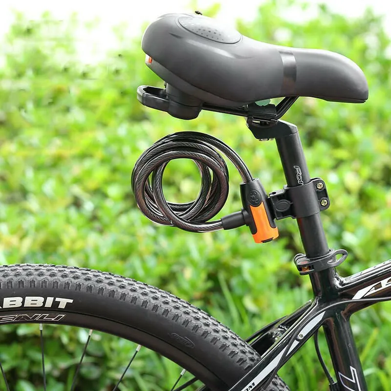 Mountain Bike Cable Lock Key Electric Password Fixed Secure Anti Theft with Mounting Bracket Scooter Bicycle Lock