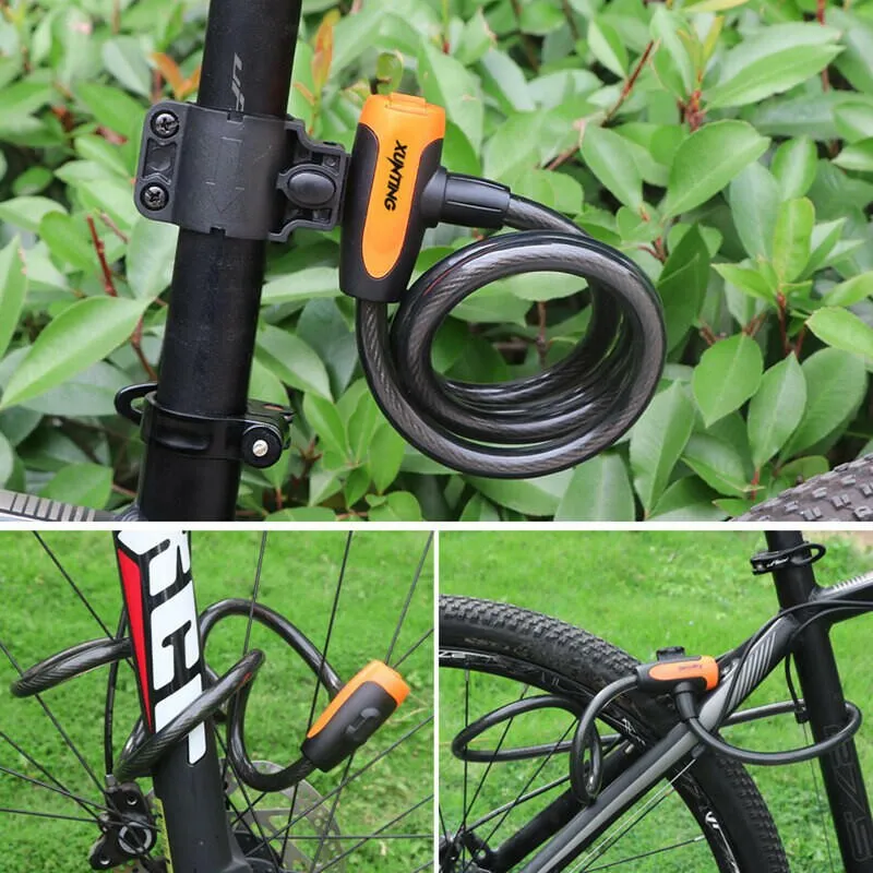 Mountain Bike Cable Lock Key Electric Password Fixed Secure Anti Theft with Mounting Bracket Scooter Bicycle Lock