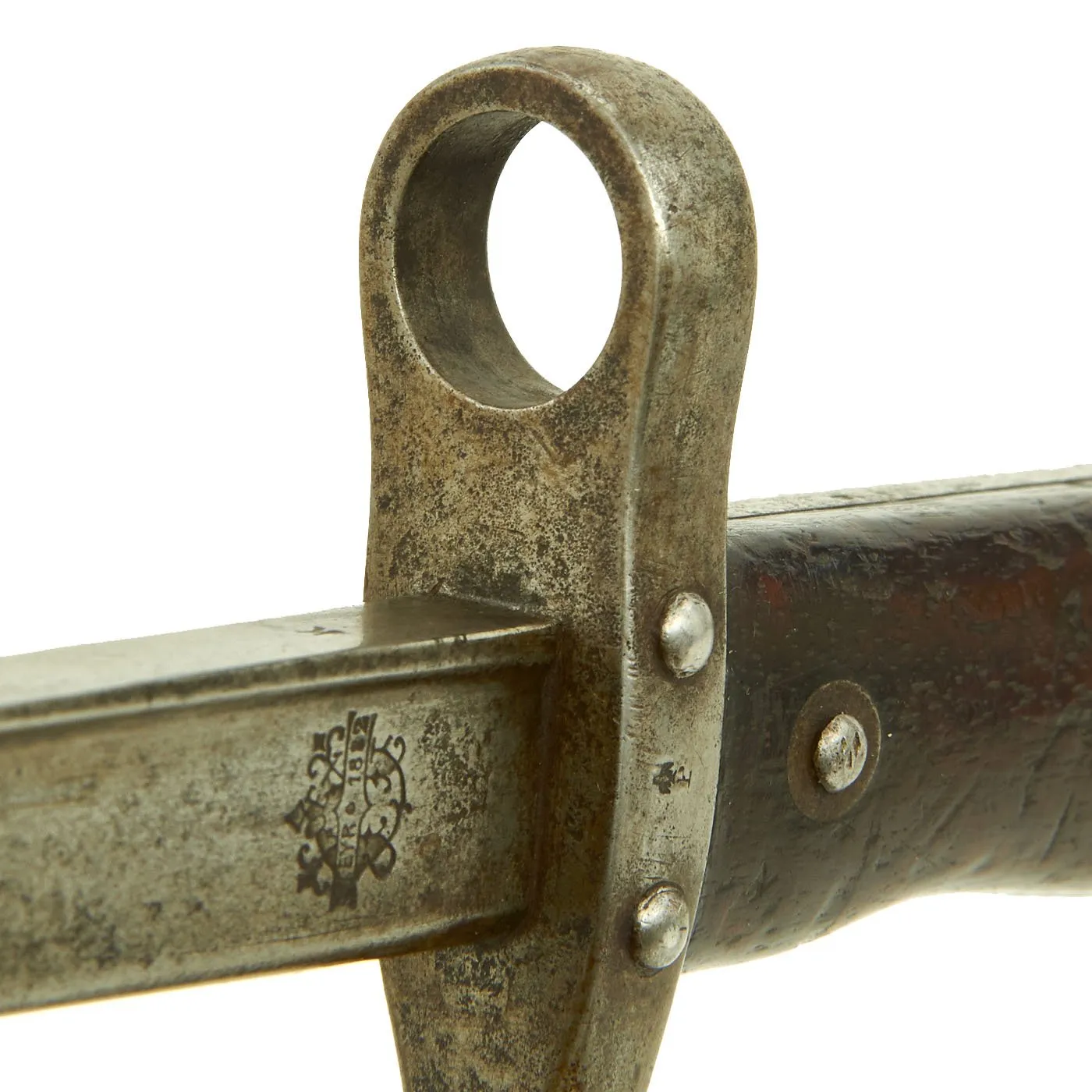Original Austrian Peabody Martini Gras-style T-back Bayonet by OE Steyr with Scabbard - dated 1882