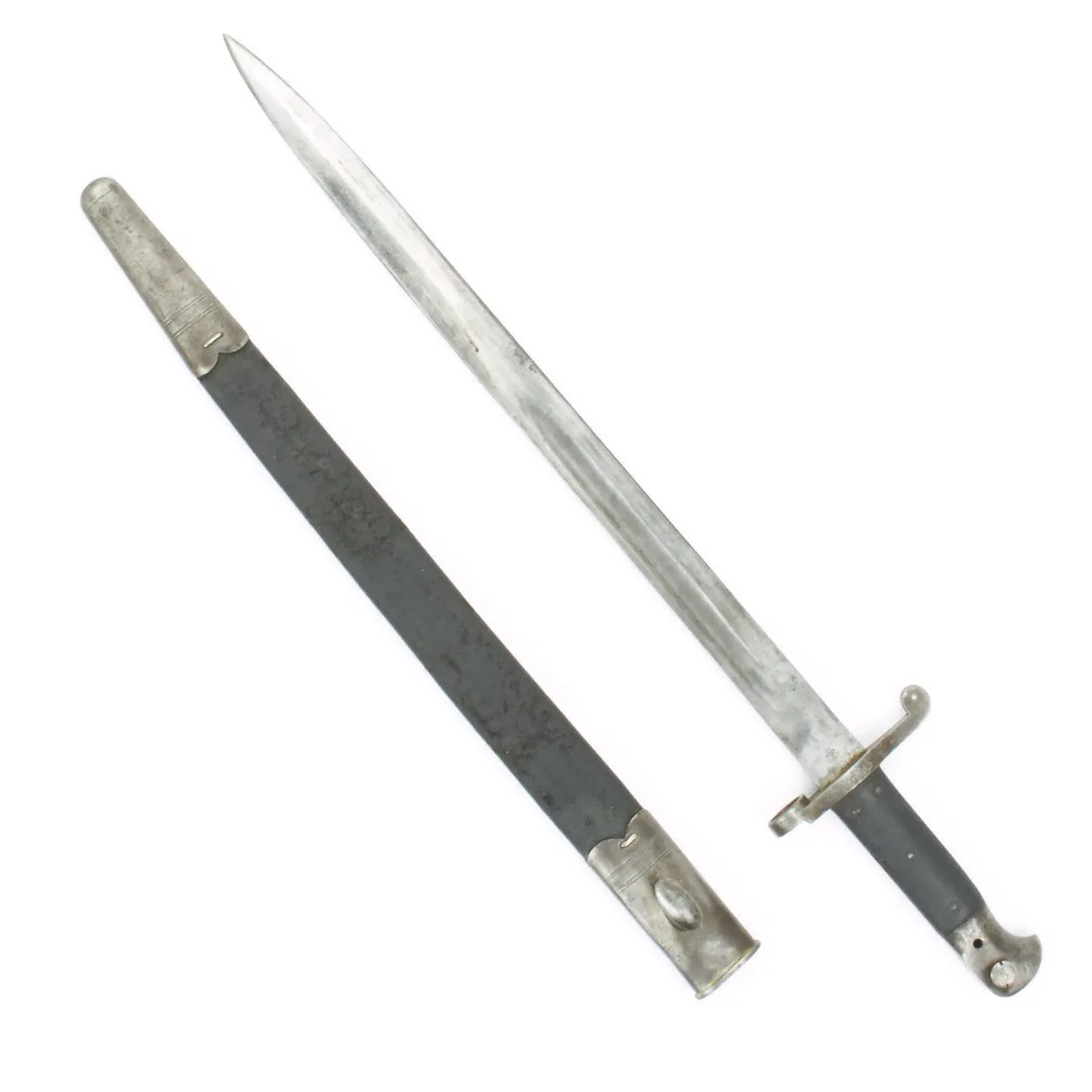 Original British Martini-Henry Rifle P-1887 MkI Sword Bayonet with Steel Mounted Leather Scabbard