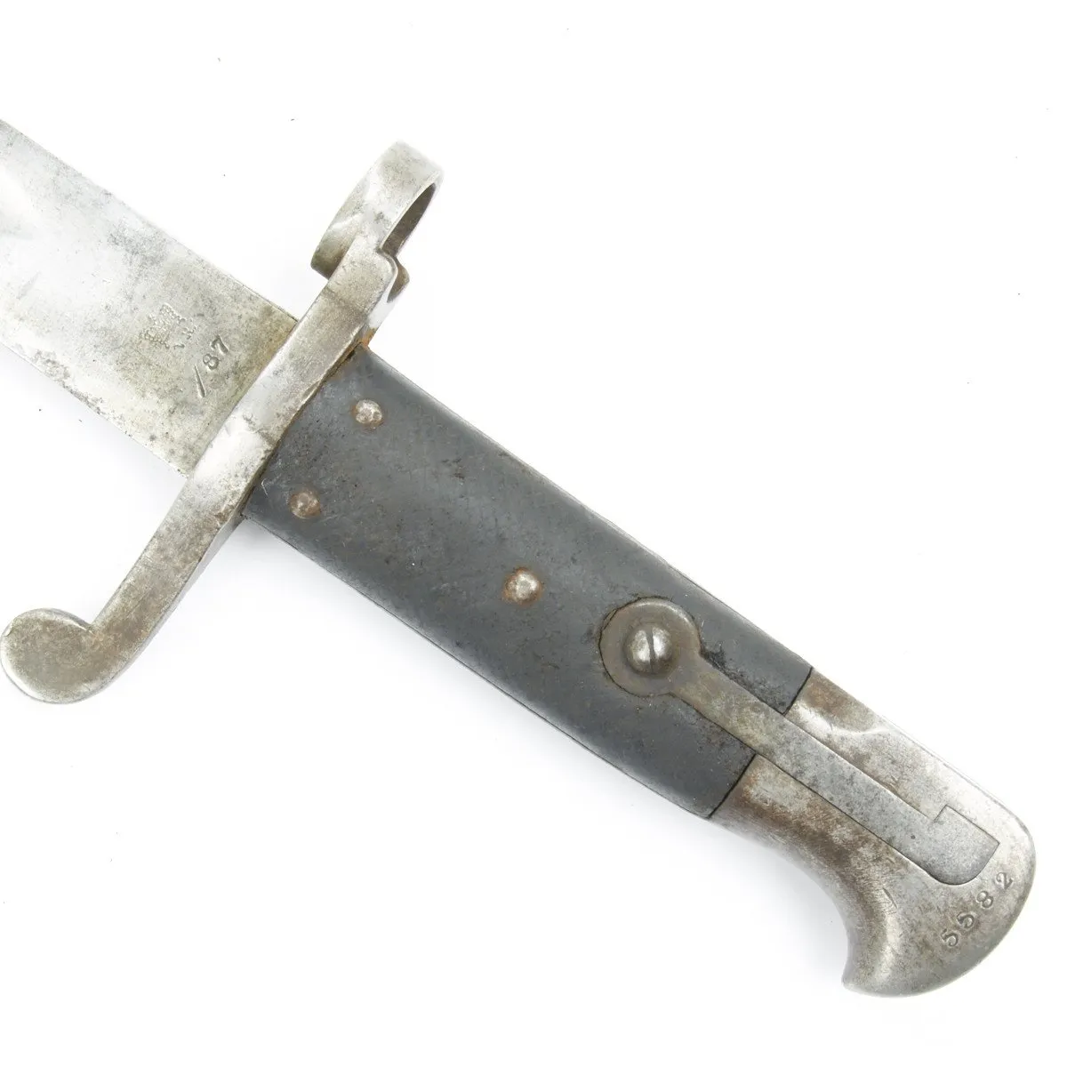 Original British Martini-Henry Rifle P-1887 MkI Sword Bayonet with Steel Mounted Leather Scabbard