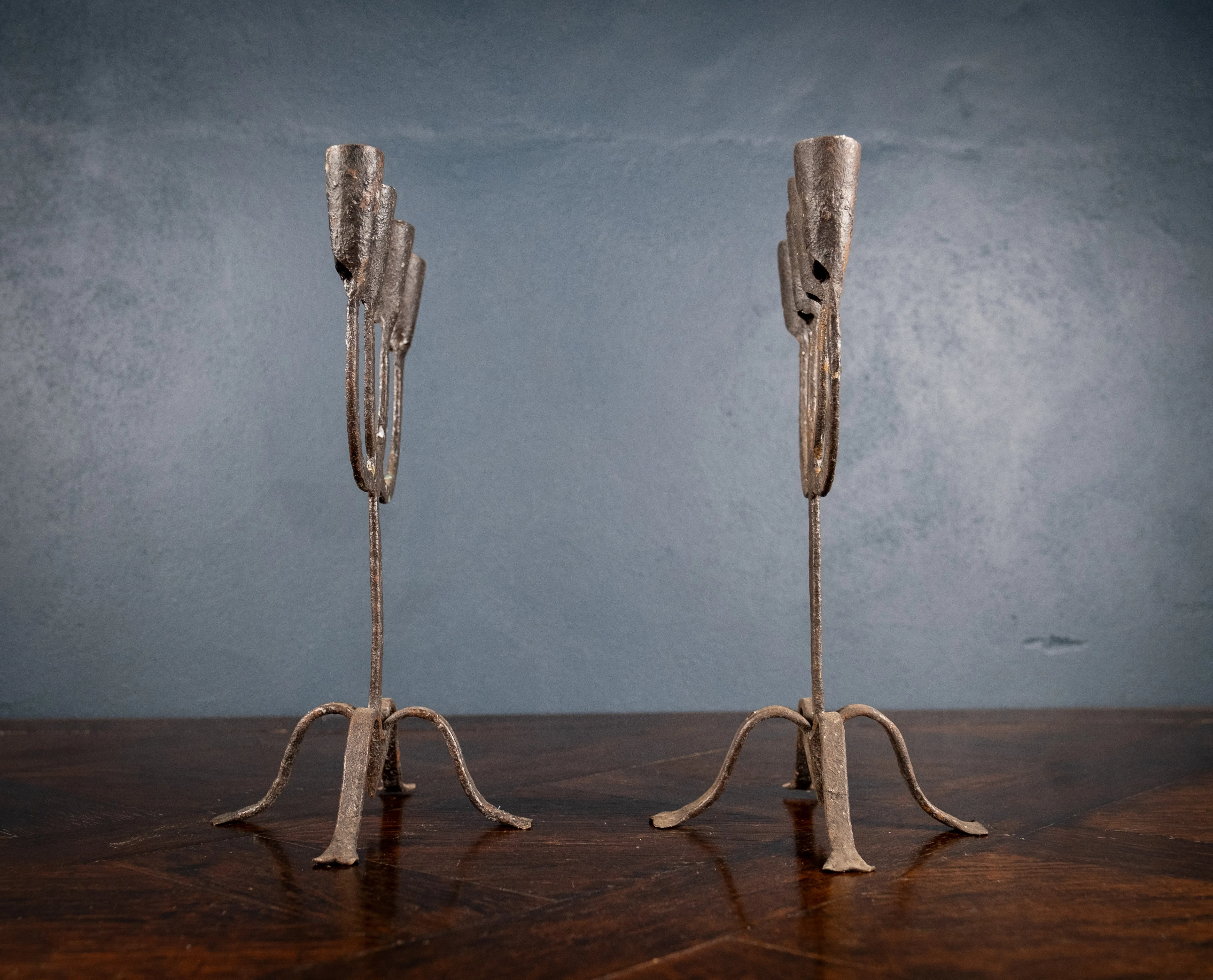 Pair Of Scandinavian Wrought Iron Candle Holders, c.1800
