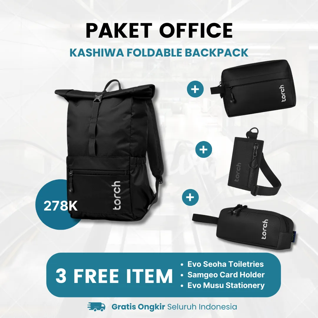 Paket Office - Kashiwa Foldable Backpack Gratis Evo Seoha Toiletries   Samgeo Card Holder   Evo Musu Stationery