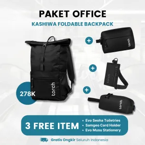 Paket Office - Kashiwa Foldable Backpack Gratis Evo Seoha Toiletries   Samgeo Card Holder   Evo Musu Stationery