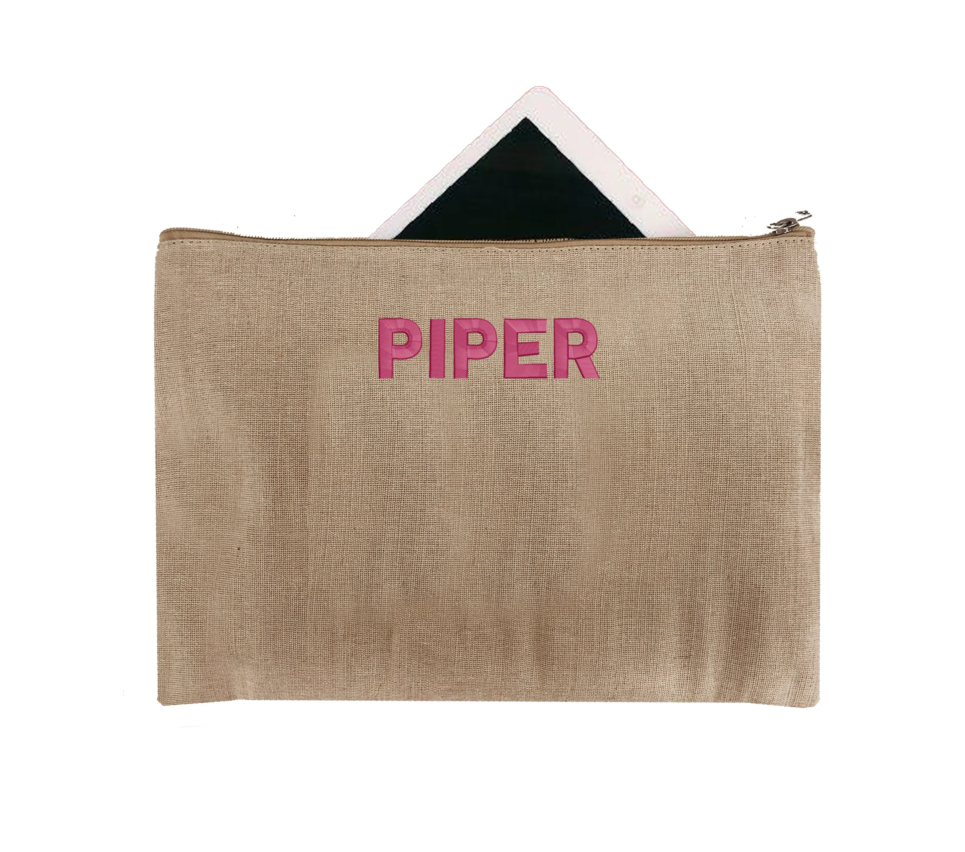 Personalized Jute Zipper Pouch