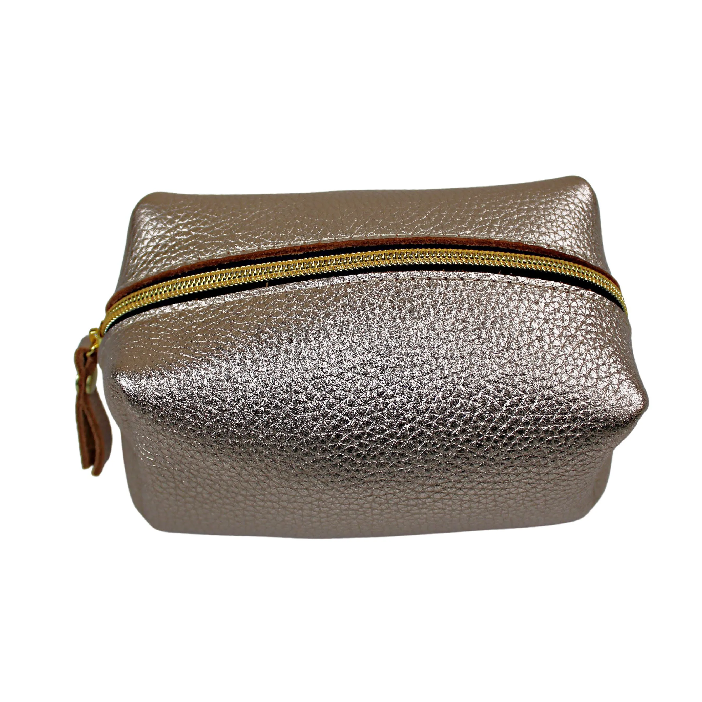 Platinum Leather Zippered Cosmetic Bag