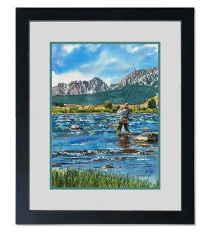"Tight Lines" - an Open Edition Print from a watercolor of a Fly-fisherman on Idaho's upper Salmon River.