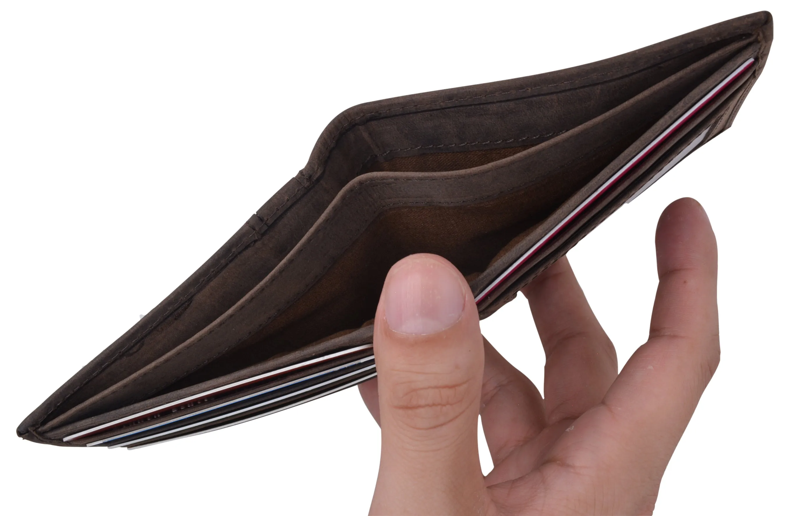 Real Leather Mens Bifold USA Wallet RFID Blocking Slim Minimalist Front Pocket ID Window US Design