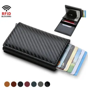 RFID Blocking Wallet Anti-Theft ID Carbon Fiber Metal Credit Card Holder Money Clip