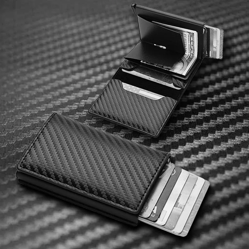 RFID Blocking Wallet Anti-Theft ID Carbon Fiber Metal Credit Card Holder Money Clip
