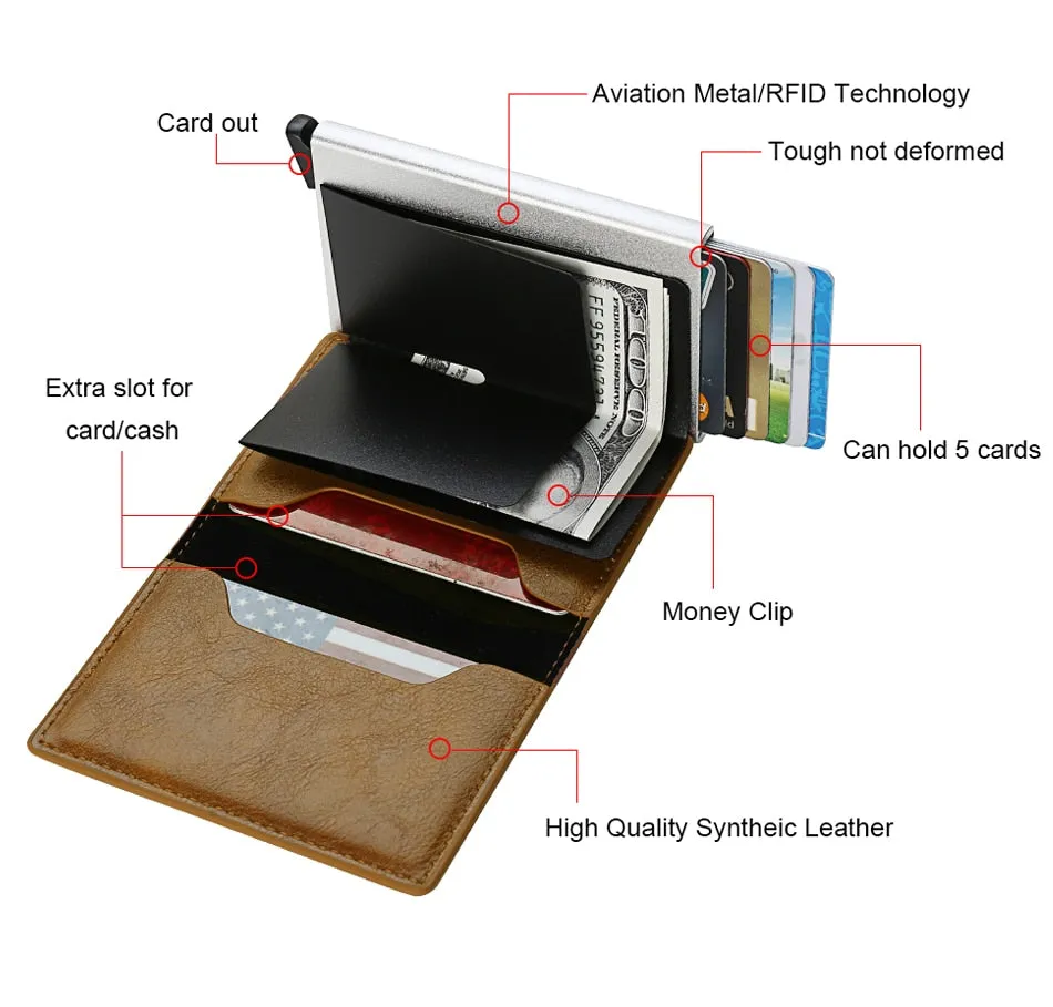 RFID Blocking Wallet Anti-Theft ID Carbon Fiber Metal Credit Card Holder Money Clip