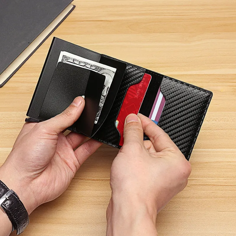 RFID Blocking Wallet Anti-Theft ID Carbon Fiber Metal Credit Card Holder Money Clip
