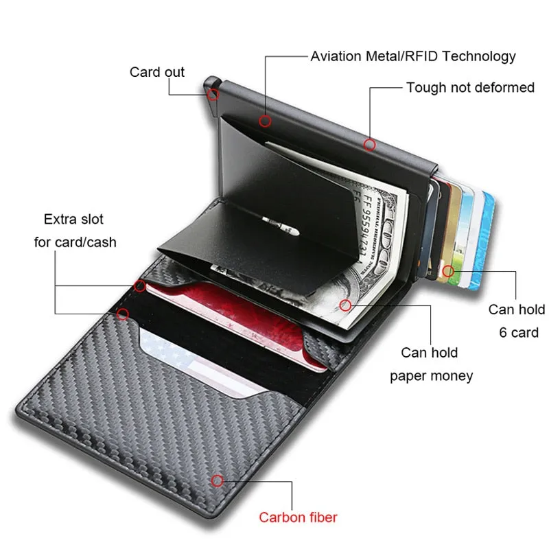 RFID Blocking Wallet Anti-Theft ID Carbon Fiber Metal Credit Card Holder Money Clip