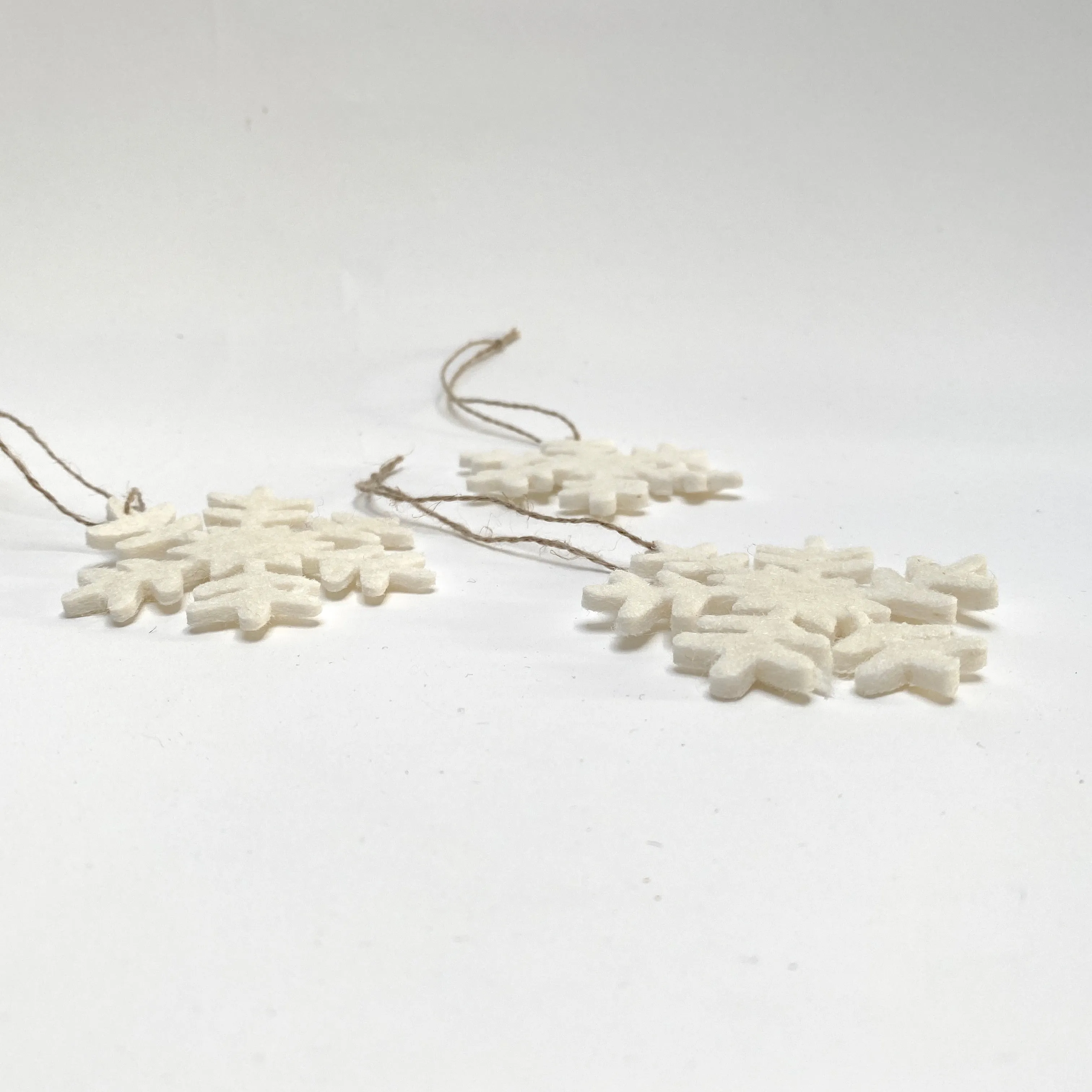 set of 3 felted wool snowflakes