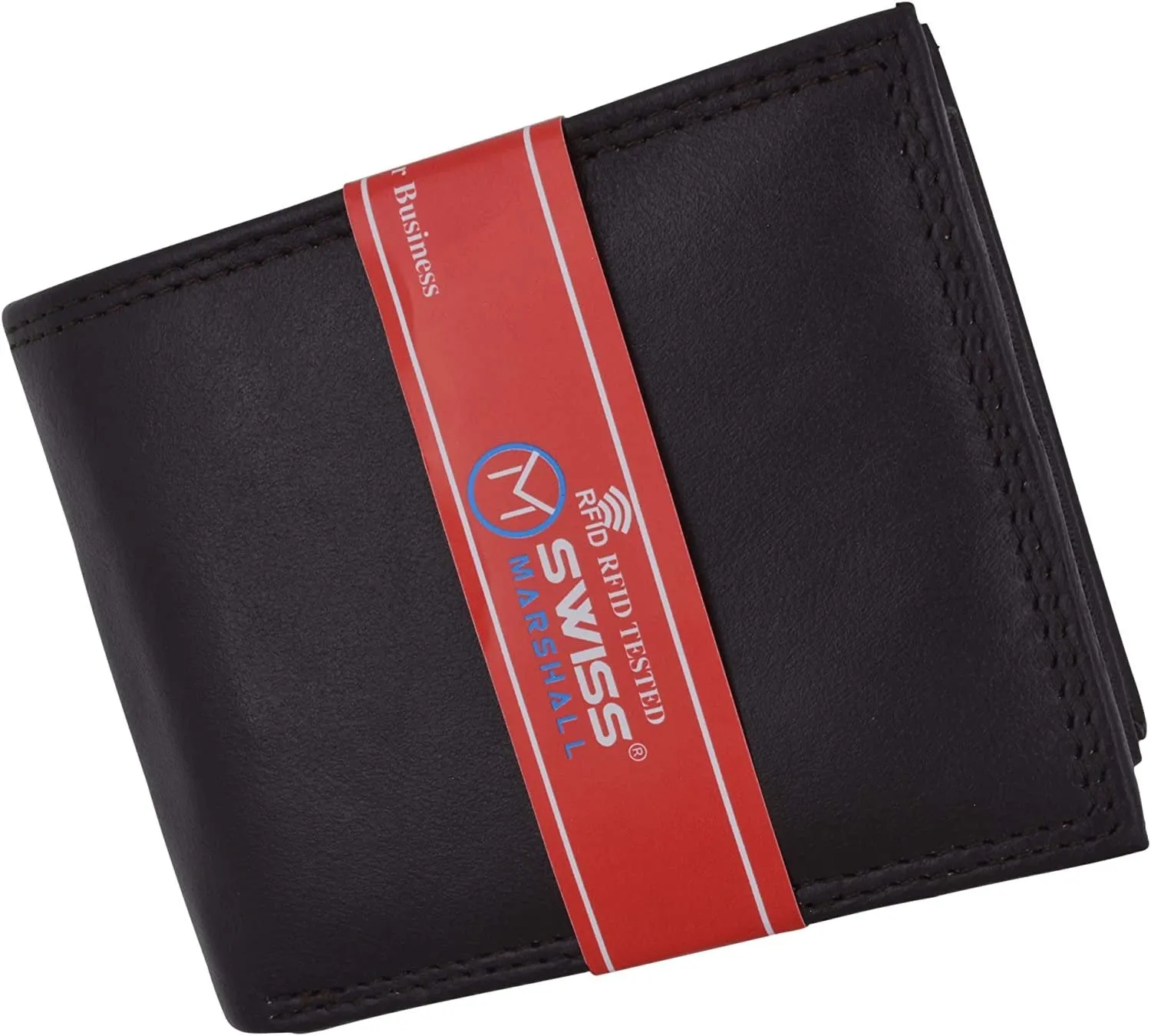 Swiss Marshall Men's RFID Blocking Premium Leather Bifold Multi-Card Compact Center Flip Wallet
