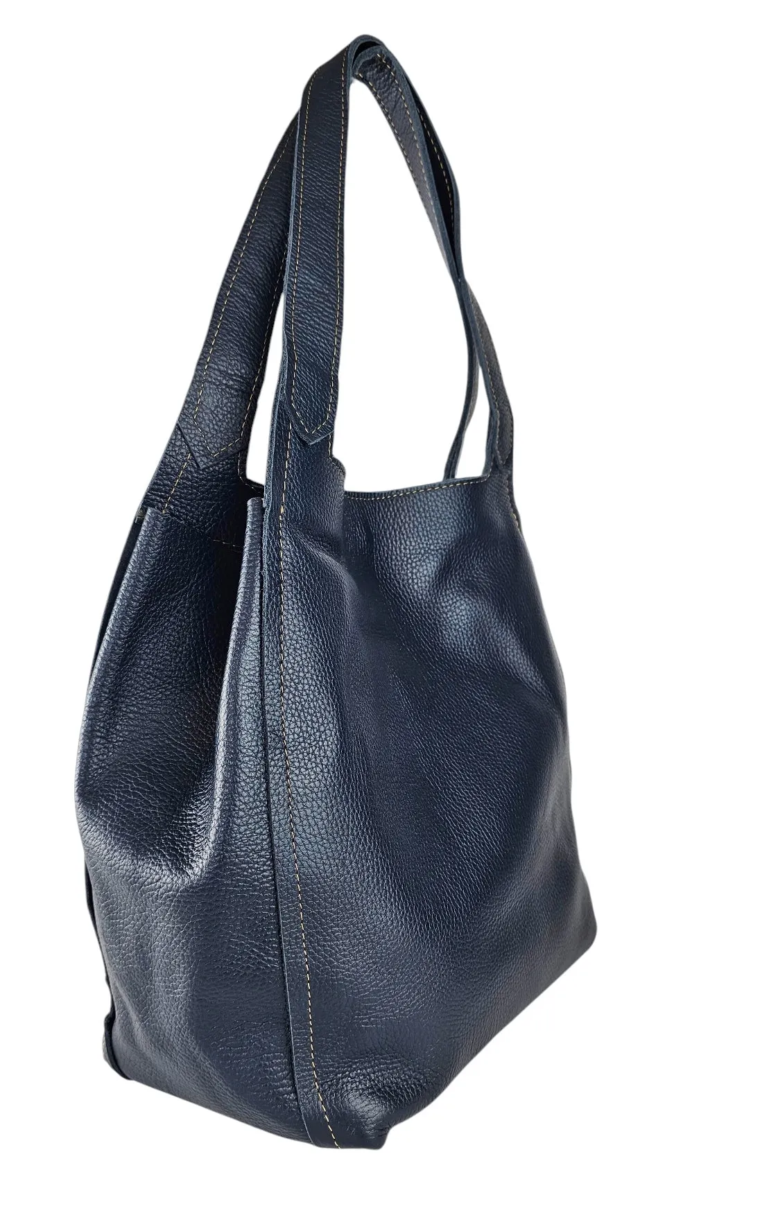 The Serena Leather Hobo Bag - Navy Blue