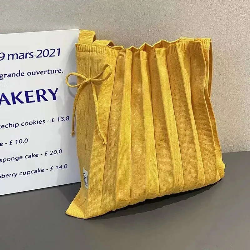 UAKISS  -  Korean Niche Design Rainbow Bag with Pleats and Folds Foldable Knit Single-shoulder Bag Accordion-style Large Capacity Handbag