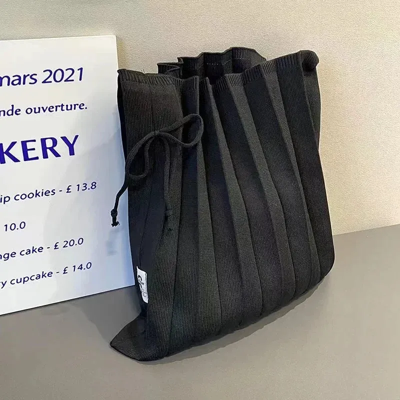 UAKISS  -  Korean Niche Design Rainbow Bag with Pleats and Folds Foldable Knit Single-shoulder Bag Accordion-style Large Capacity Handbag