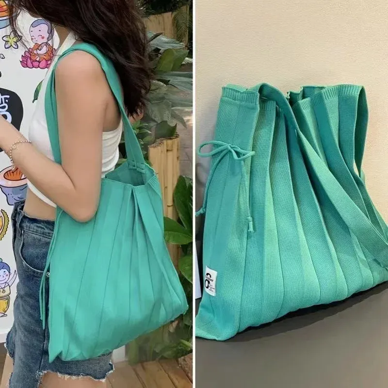 UAKISS  -  Korean Niche Design Rainbow Bag with Pleats and Folds Foldable Knit Single-shoulder Bag Accordion-style Large Capacity Handbag