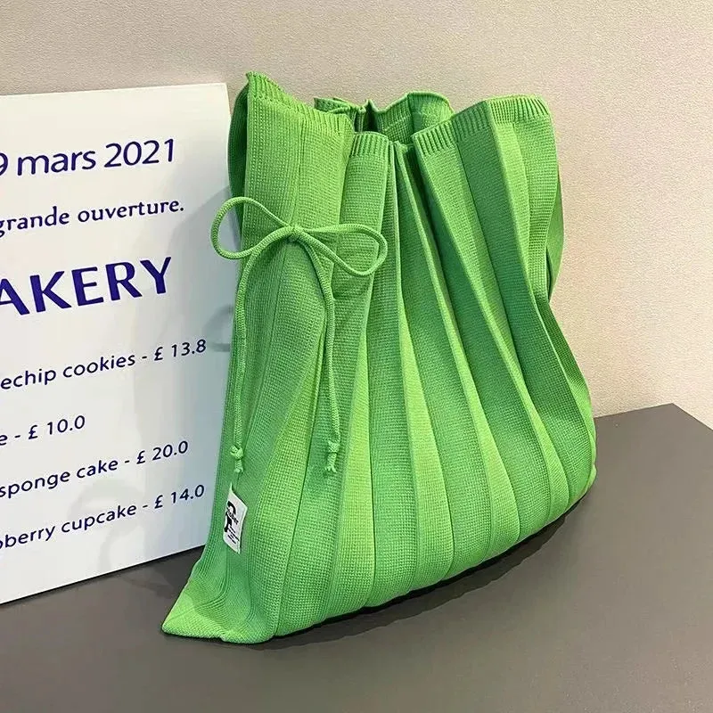 UAKISS  -  Korean Niche Design Rainbow Bag with Pleats and Folds Foldable Knit Single-shoulder Bag Accordion-style Large Capacity Handbag