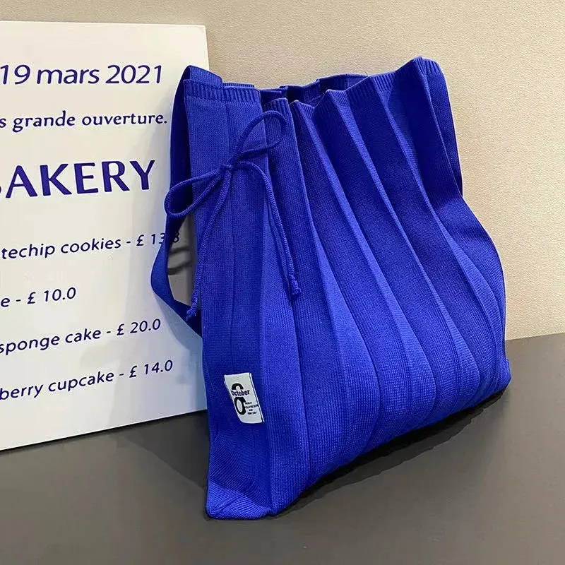 UAKISS  -  Korean Niche Design Rainbow Bag with Pleats and Folds Foldable Knit Single-shoulder Bag Accordion-style Large Capacity Handbag