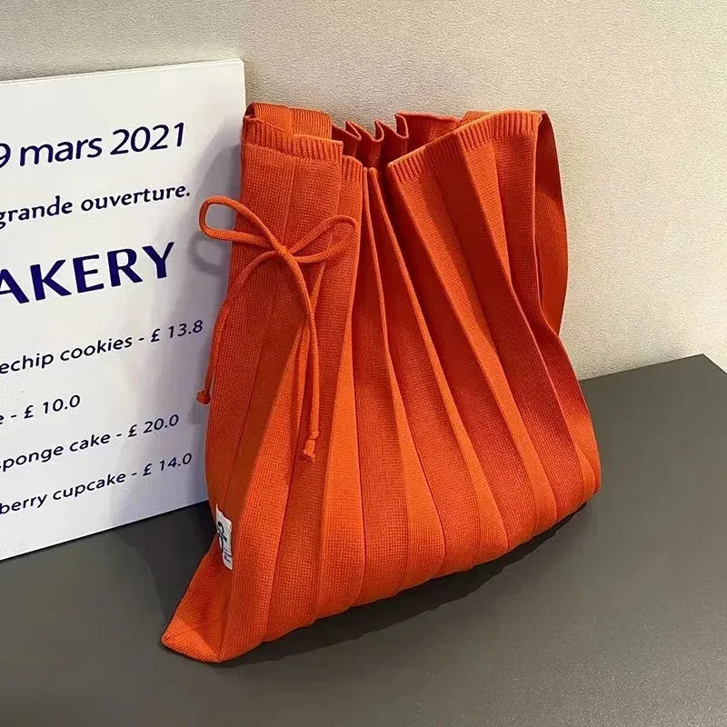 UAKISS  -  Korean Niche Design Rainbow Bag with Pleats and Folds Foldable Knit Single-shoulder Bag Accordion-style Large Capacity Handbag