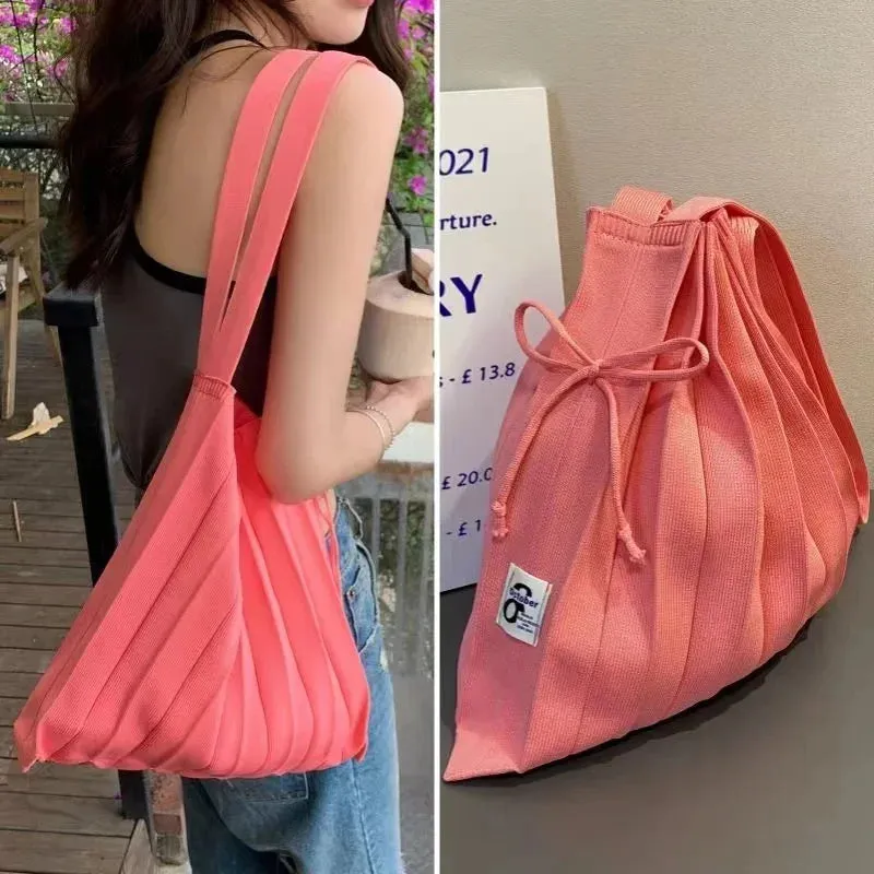 UAKISS  -  Korean Niche Design Rainbow Bag with Pleats and Folds Foldable Knit Single-shoulder Bag Accordion-style Large Capacity Handbag