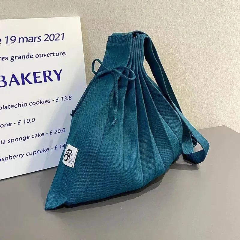 UAKISS  -  Korean Niche Design Rainbow Bag with Pleats and Folds Foldable Knit Single-shoulder Bag Accordion-style Large Capacity Handbag