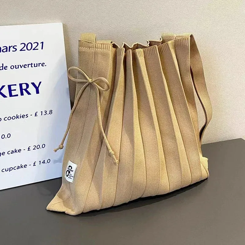 UAKISS  -  Korean Niche Design Rainbow Bag with Pleats and Folds Foldable Knit Single-shoulder Bag Accordion-style Large Capacity Handbag