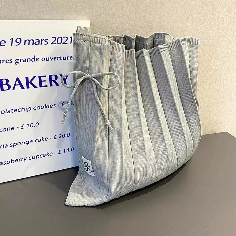 UAKISS  -  Korean Niche Design Rainbow Bag with Pleats and Folds Foldable Knit Single-shoulder Bag Accordion-style Large Capacity Handbag