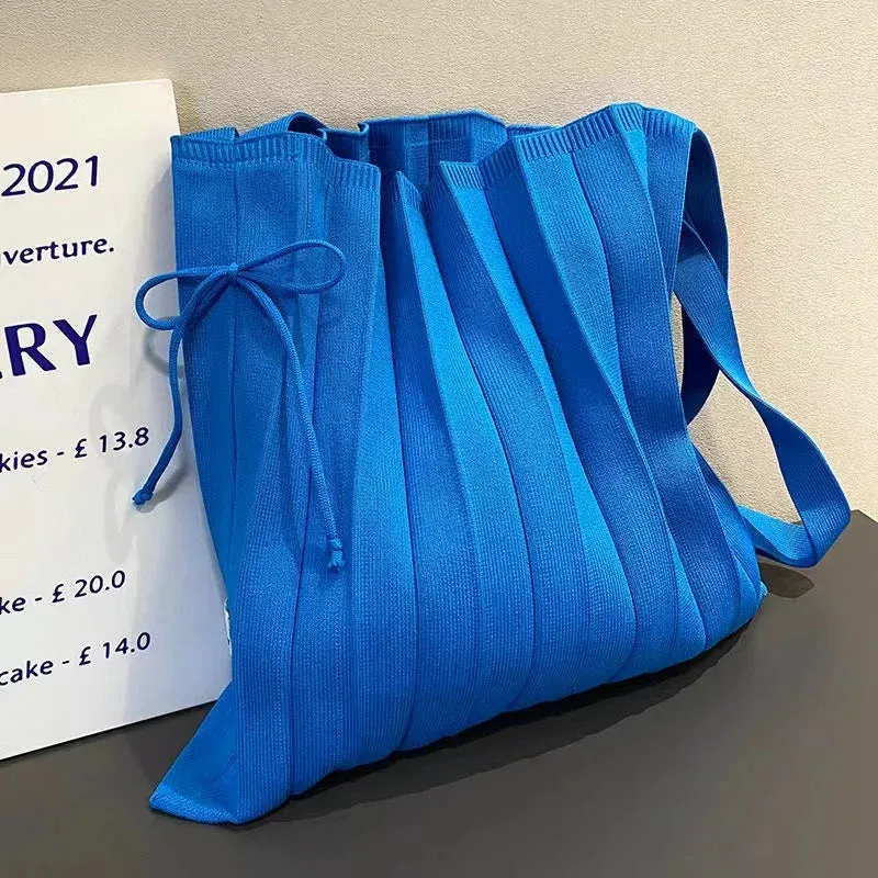 UAKISS  -  Korean Niche Design Rainbow Bag with Pleats and Folds Foldable Knit Single-shoulder Bag Accordion-style Large Capacity Handbag