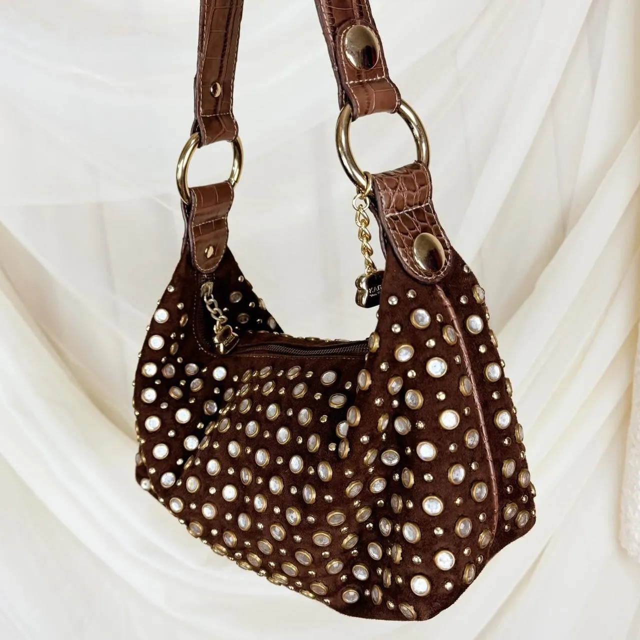 Y2K Studded Suede Shoulder Bag